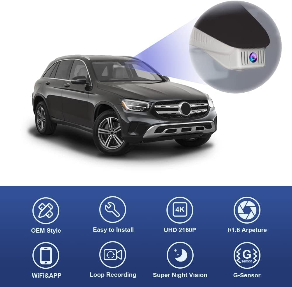 Factory Look Dash Cam Compatible with Mercedes-Benz GLC (2016-2023) - Front 4K + Rear 1080P