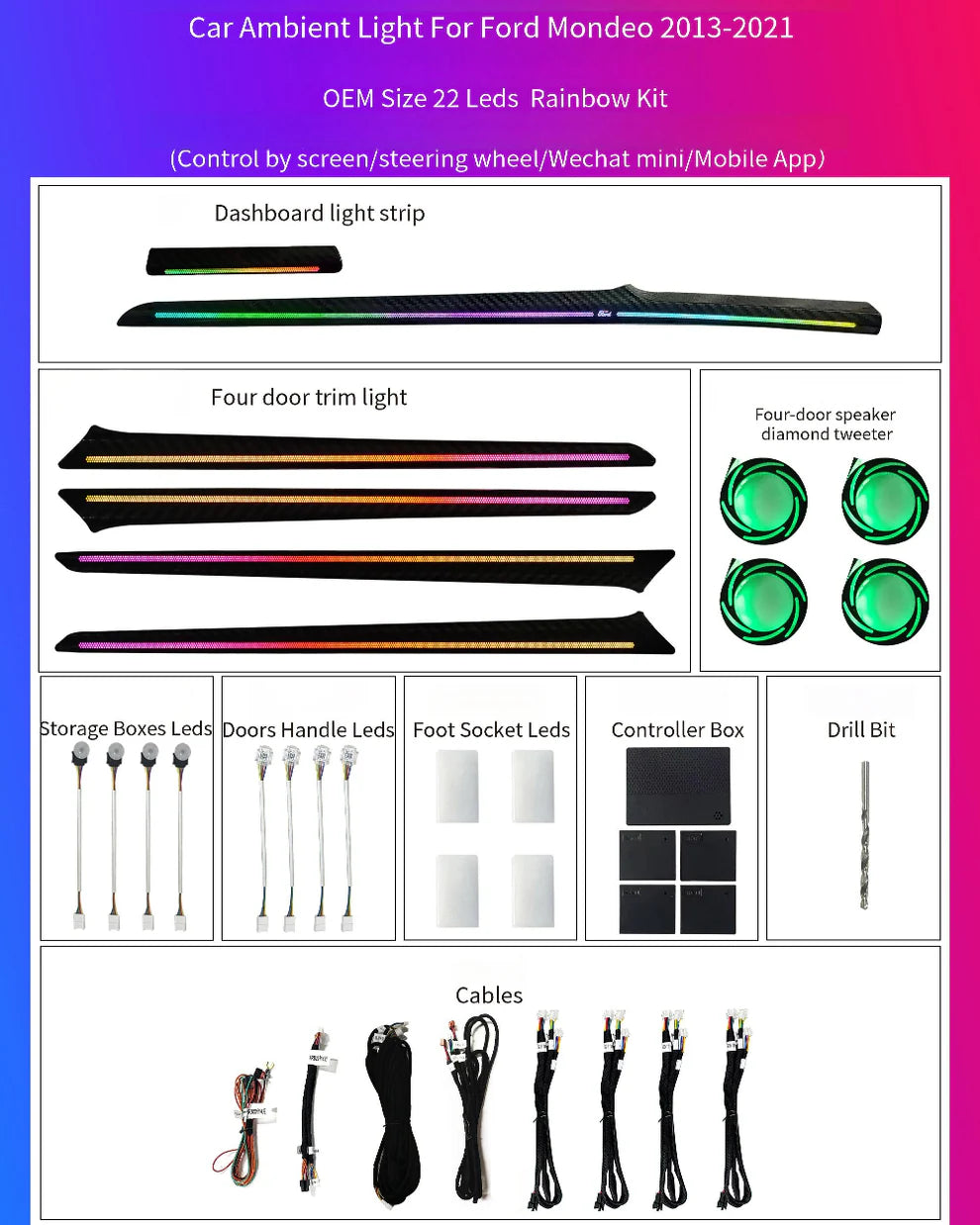 Integrated OEM Look Ambient Lighting Kit Compatible with Ford Fusion (2013-2021) - Integrated OEM Look