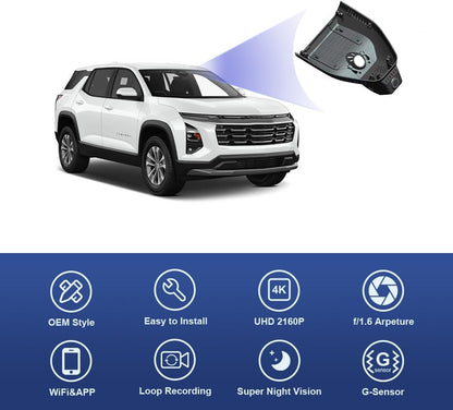 Chevy Equinox Dash Cam (2025-2026), Factory Fit OEM Style, UHD 2160P Video, Built-in WiFi & APP, G-Sensor
