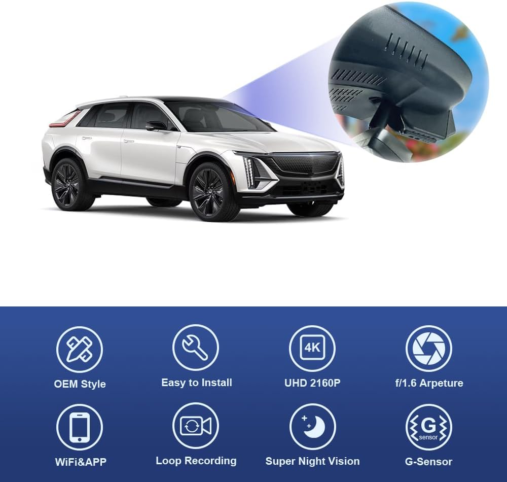 Integrated OEM Look Dash Cam Compatible with Cadillac LYRIQ (2023-2026) - Front 4K + Rear 1080P