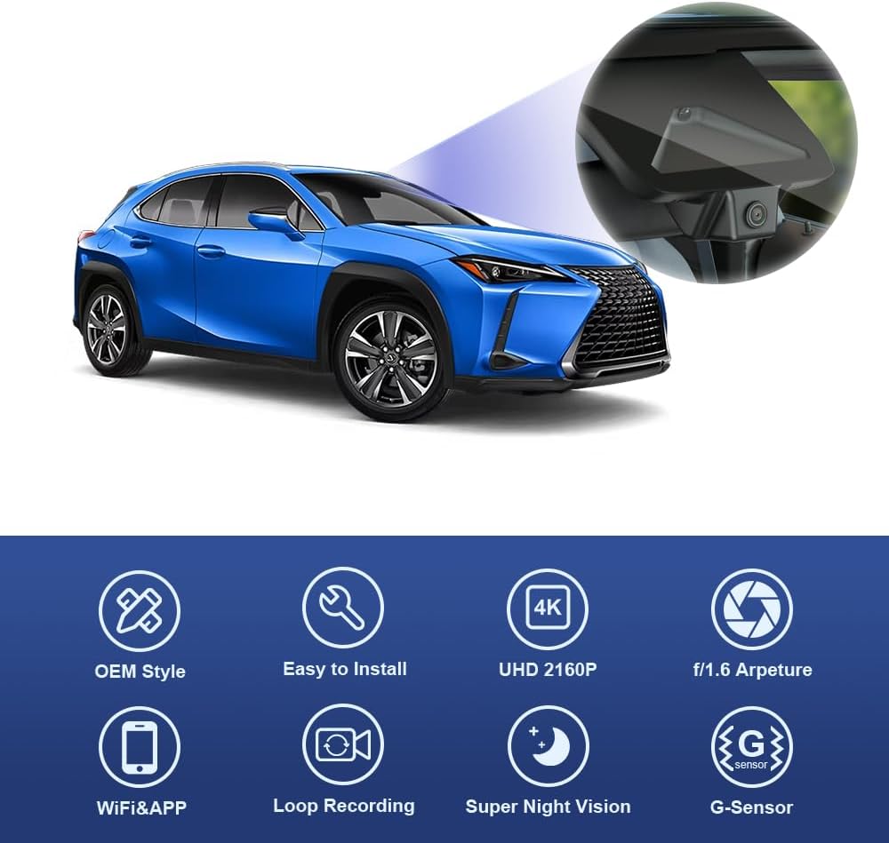 Integrated OEM Look Dash Cam Compatible with Lexus UX (2025-2026) - Front 4K + Rear 1080P