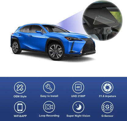 Integrated OEM Look Dash Cam Compatible with Lexus UX (2025-2026) - Front 4K + Rear 1080P