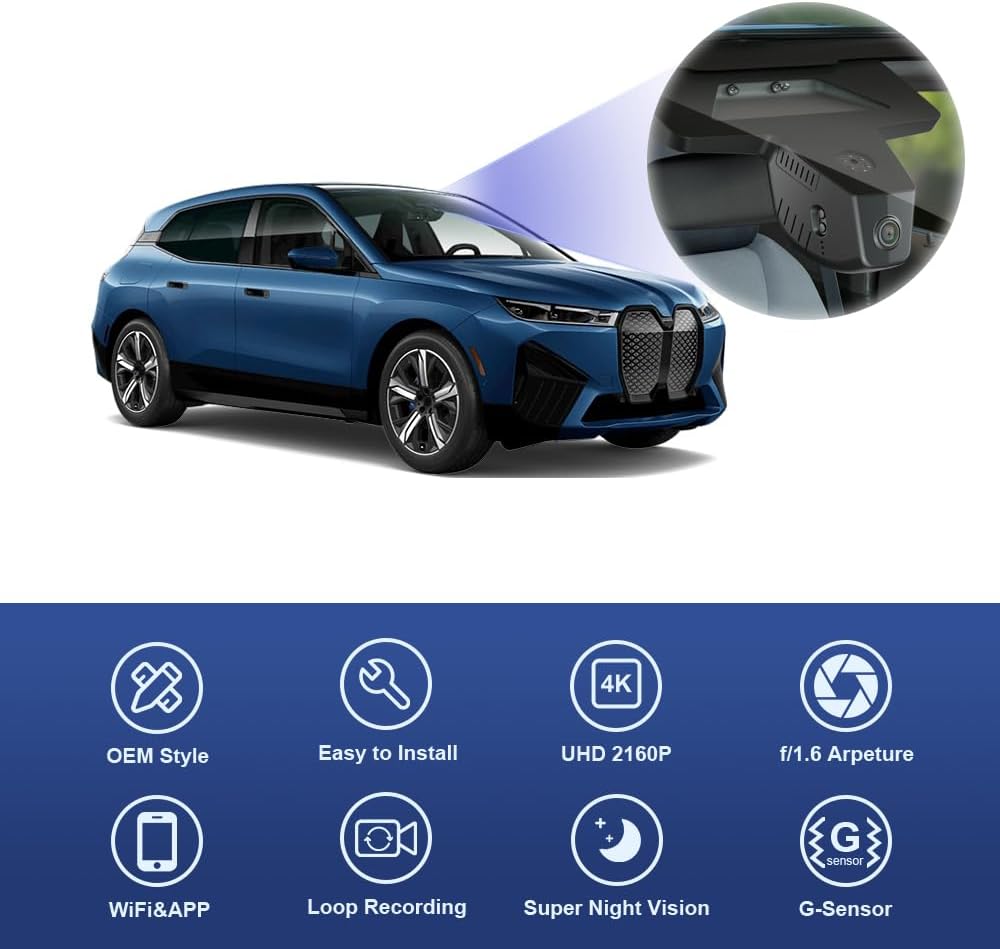 Integrated OEM Look Dash Cam Compatible with BMW iX (2022-2026) - Front 4K + Rear 1080P