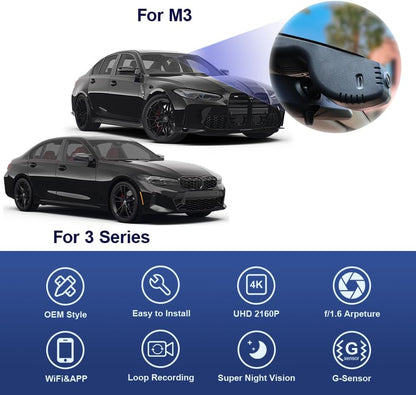 BMW 3 Series M3 Dash Cam (2020-2024), Custom Fit OEM Look, UHD 2160P Video, Built-in WiFi & APP, G-Sensor