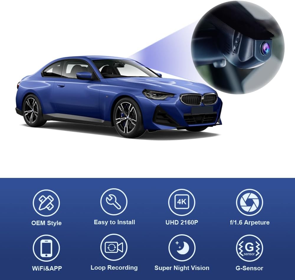 BMW 2 Series Dash Cam (2014-2021), Custom Fit OEM Style, UHD 2160P Video, Built-in WiFi & APP, G-Sensor