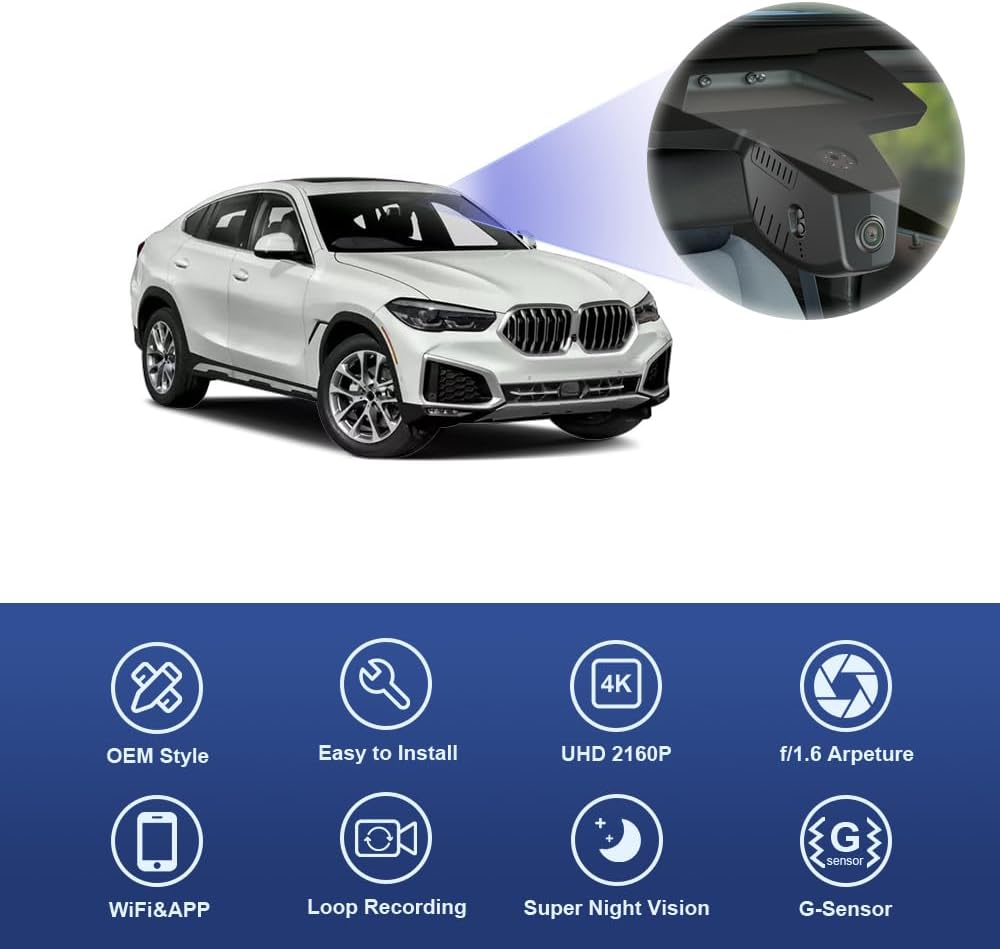 BMW X6 Dash Cam (2015-2019), Custom Fit OEM Look, UHD 2160P Video, Built-in WiFi & APP, G-Sensor