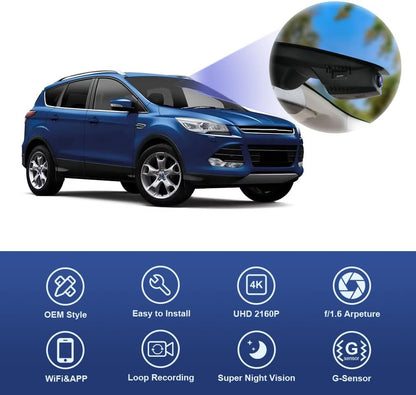 Ford Escape 4K Dash Cam (2013-2019), OEM Style, 2160P UHD Video, Built-in WiFi & APP