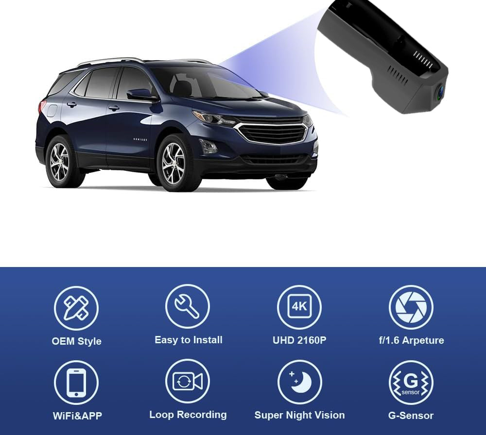 Integrated OEM Look Dash Cam Compatible with Chevrolet Equinox (2018-2023) - Front 4K + Rear 1080P