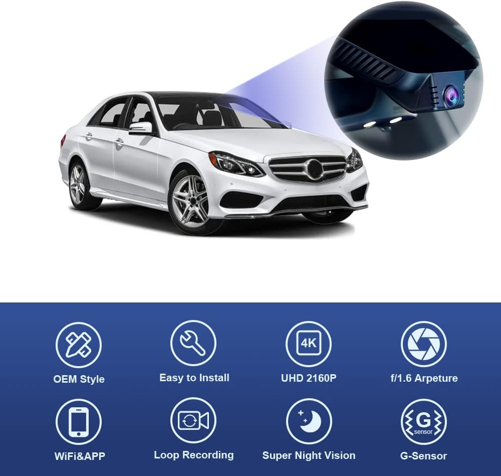 Integrated OEM Look Dash Cam Compatible with Mercedes-Benz E-Class (2010-2016) - Front 4K + Rear 1080P