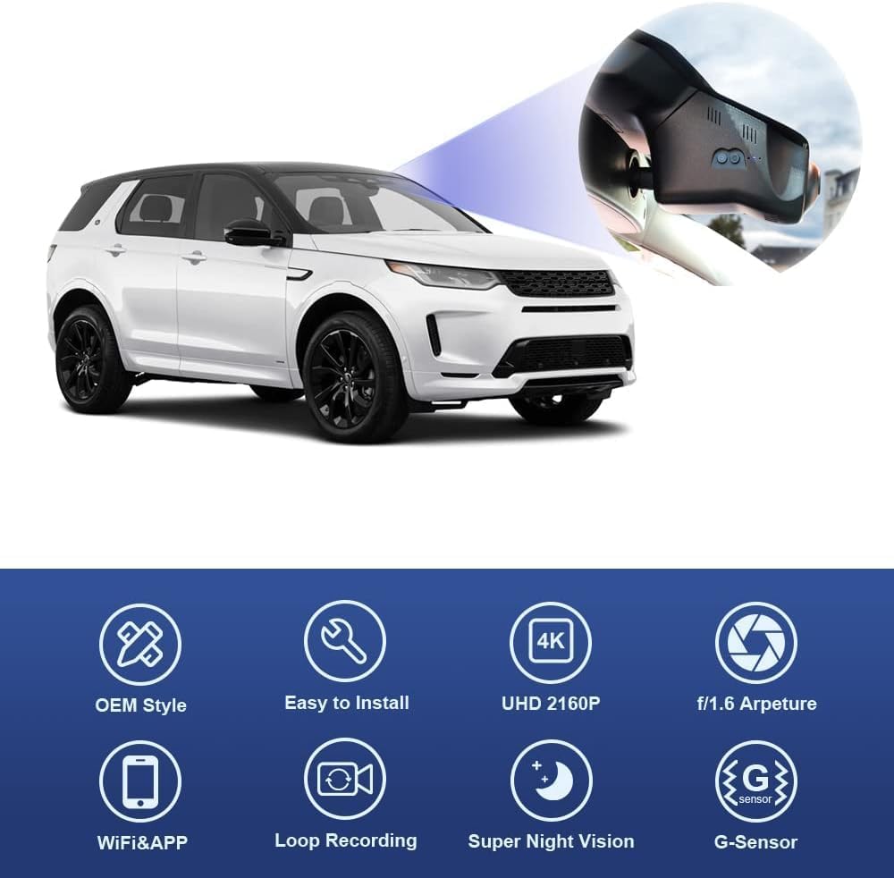 Land Rover Discovery Sport Dash Cam (2015-2019), Factory OEM Style, 4K HD Video, WiFi Connect & APP