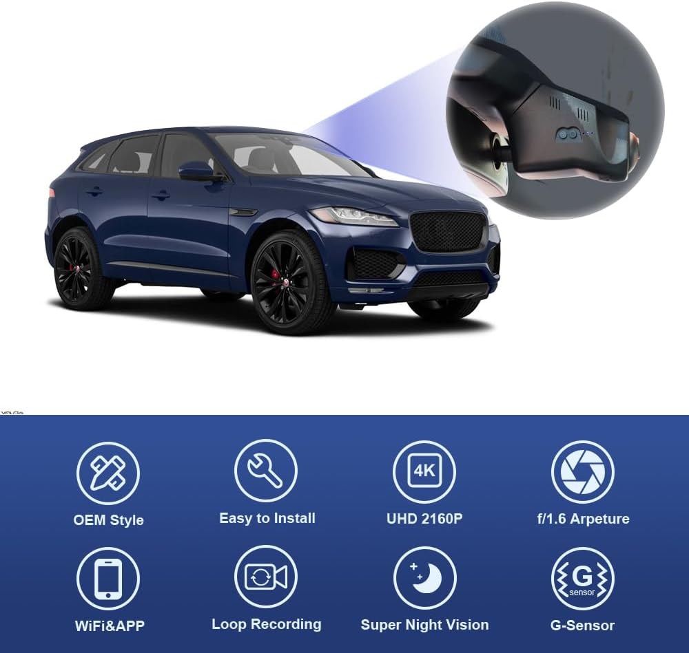 Factory Look Dash Cam Compatible with Jaguar F-PACE (2017-2021) - Front 4K + Rear 1080P
