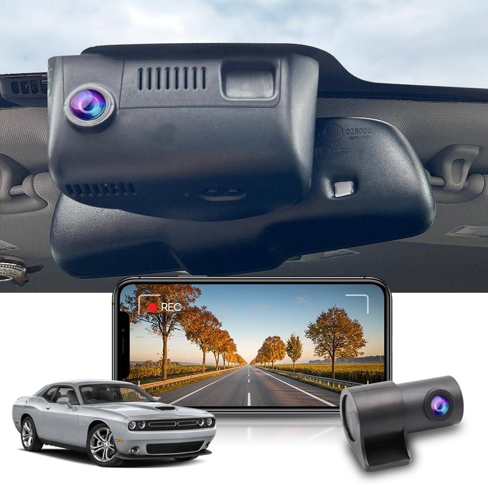 Dodge Challenger Dash Cam (2015-2023), OEM Factory Look, UHD 2160P Video, Built-in WiFi & APP, G-Sensor
