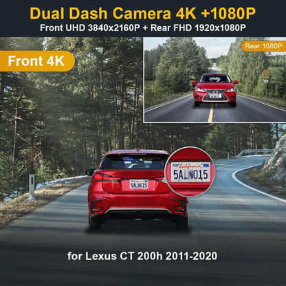 Lexus CT Dash Cam (2011-2020), OEM Factory Look Front 4K+Rear 1080P Dash Cam, 128G