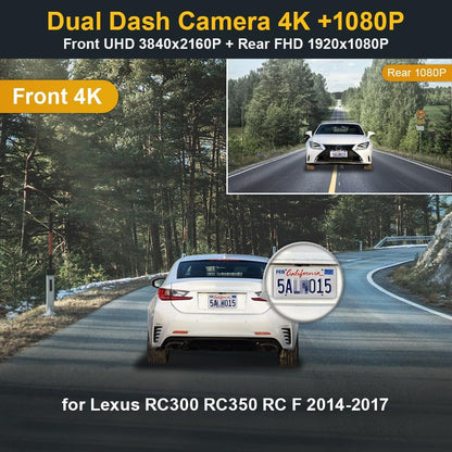 Lexus RC Dash Cam (2014-2017), OEM Factory Look Front 4K+Rear 1080P Dash Cam, Easy to Install
