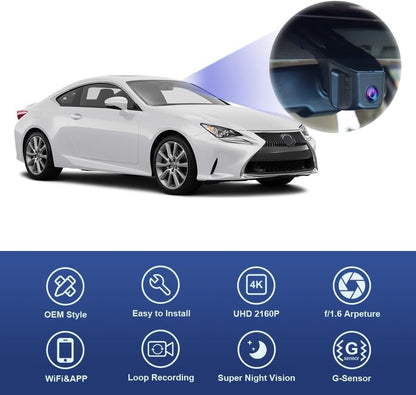 Lexus RC Dash Cam (2014-2017), OEM Factory Look Front 4K+Rear 1080P Dash Cam, Easy to Install