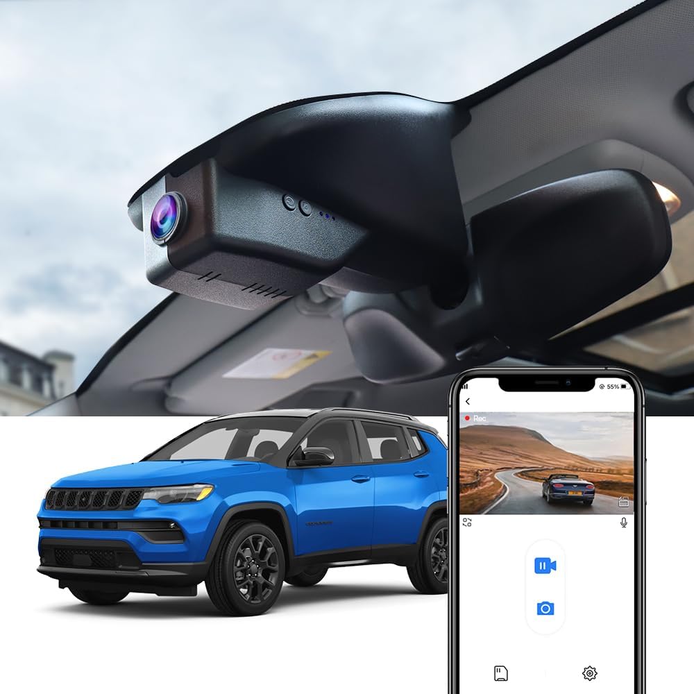 Integrated OEM Look Dash Cam Compatible with Jeep Compass (2018-2025) - Front 4K + Rear 1080P
