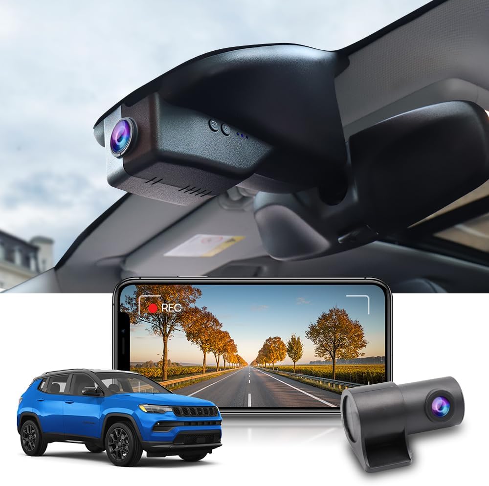 Jeep Compass Dash Cam (2018-2025), OEM Factory Look, Front 4K+Rear 1080P Dash Cam Dual HD Video