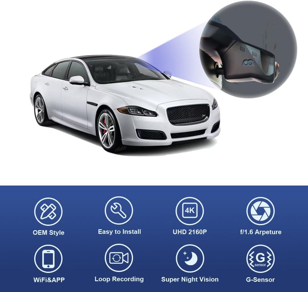 Jaguar XJ XJL Dash Cam (2016-2019), Custom Fit OEM Look, 2160P UHD Video, Loop Recording