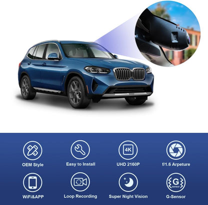 BMW X3/X3 M Dash Cam (2018-2024), Factory OEM Style, UHD 2160P Video, Built-in WiFi & APP, 64GB/128GB Card