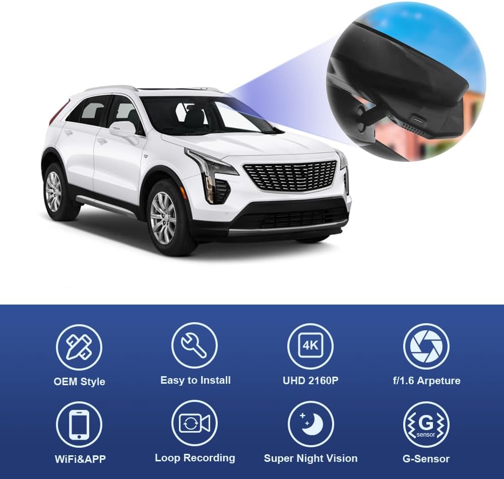 Integrated OEM Look Dash Cam Compatible with Cadillac XT4 (2019-2023) - Front 4K + Rear 1080P