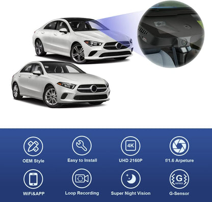 4K Dash Cam for Mercedes-Benz A Class (2019-2022) and CLA (2014-2023), Factory OEM Look, 2160P UHD Video