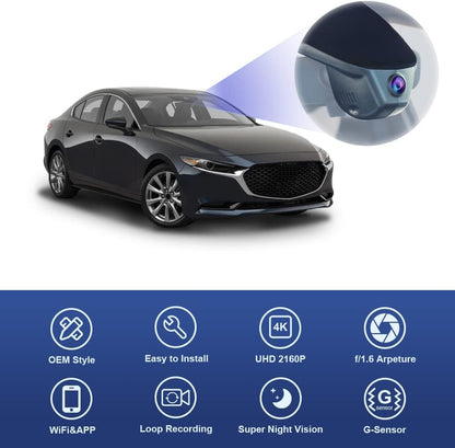 2019-2013 Mazda 3 Dash Cam (OBD), OEM Factory Look Front 4K+Rear 1080P Dash Cam, Loop Recording Parking Mode