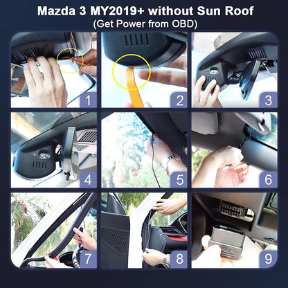 2019-2013 Mazda 3 Dash Cam (OBD), OEM Factory Look Front 4K+Rear 1080P Dash Cam, Loop Recording Parking Mode