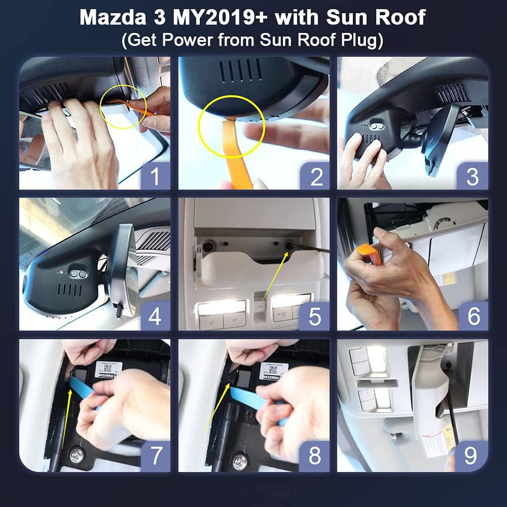 2019-2013 Mazda 3 Dash Cam(Sunroof), OEM Factory Look Front 4K+Rear 1080P Dash Cam, Loop Recording Parking Mode