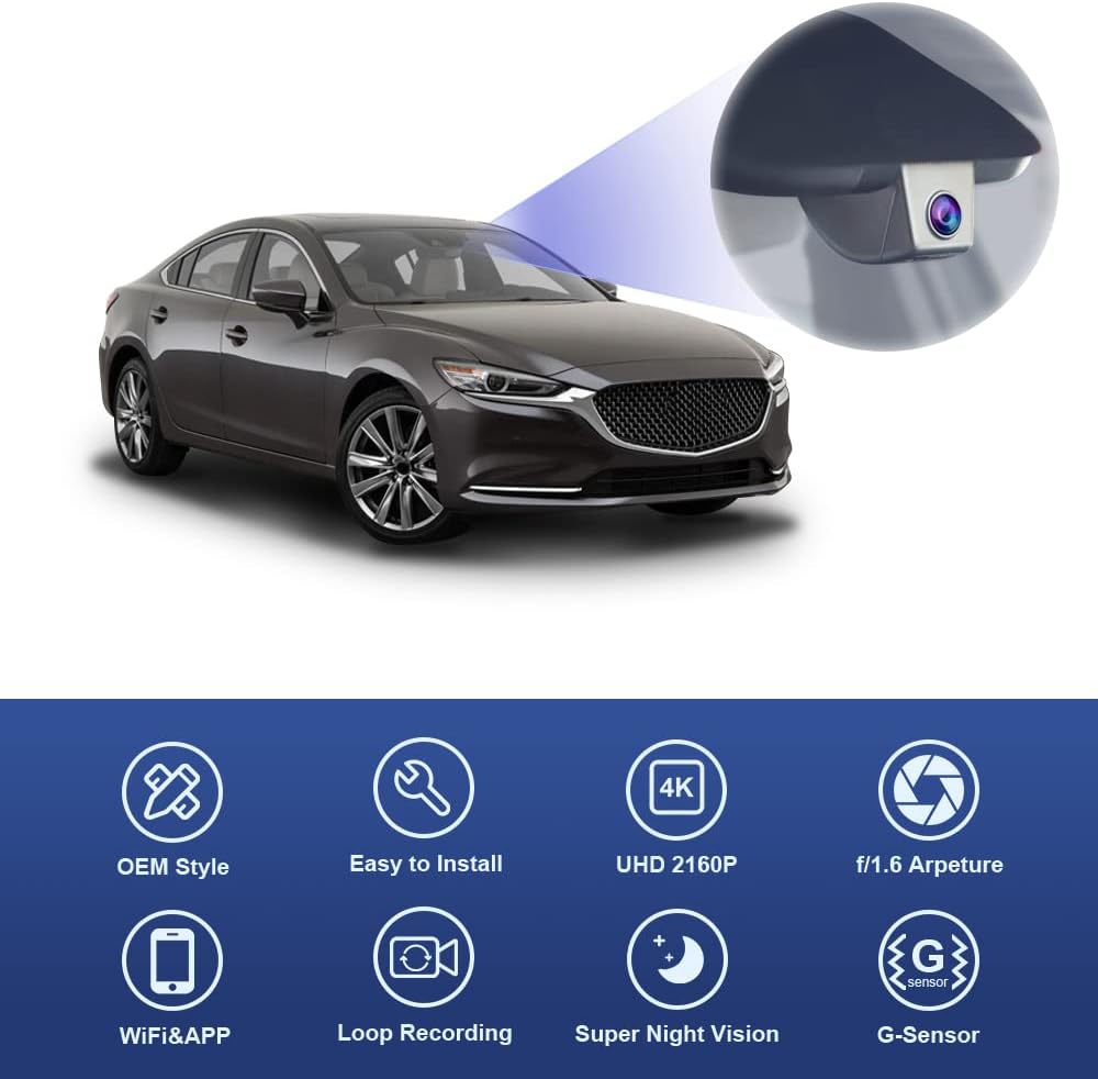 Integrated OEM Look Dash Cam Compatible with MAZDA Mazda6 (2018-2021) - Front 4K + Rear 1080P