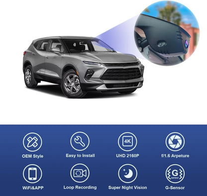 OEM Look Dash Cam for Chevrolet Chevy Blazer 2019-2024 (No Vents) - Front 4K + Rear 1080P