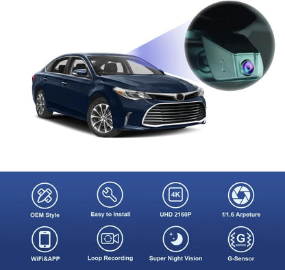 Toyota Avalon Dash Cam 2011-2017 (12 Pin), OEM Look, UHD 2160P Video, Built-in WiFi & APP, G-Sensor