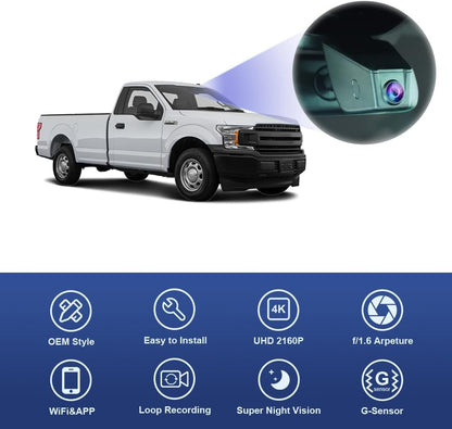 Factory Look Dash Cam Compatible with Ford F150 2013-2026 (with Screw) - Front 4K + Rear 1080P
