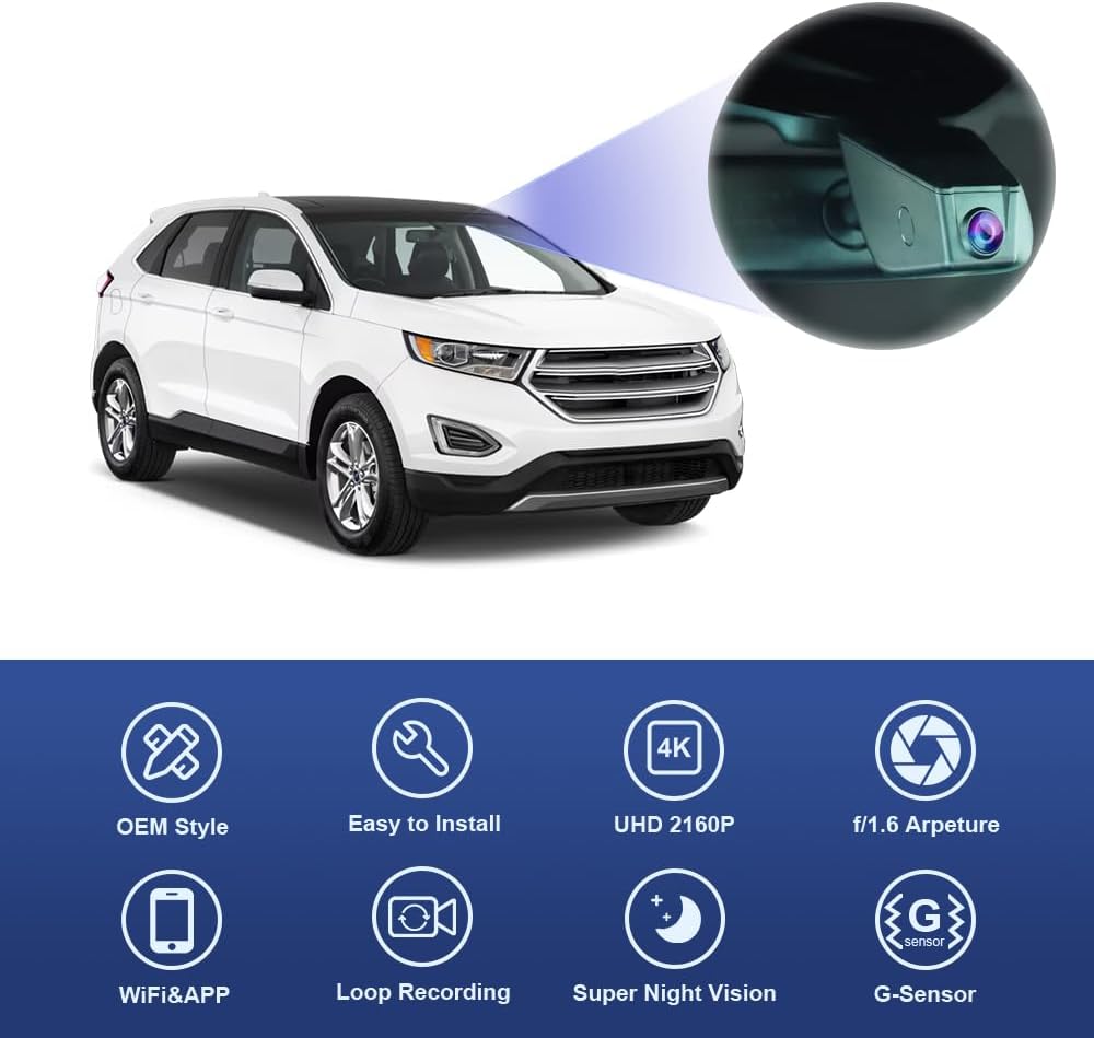 Ford Edge Dash Cam (2011-2018), Factory Fit OEM Look, 2160P UHD Video, Built-in WiFi & APP