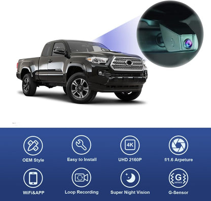 Toyota Tacoma Dash Cam 2016 2017 (12 Pin), Factory Fit OEM Look, UHD 2160P Video, WiFi & APP, Easy to Install