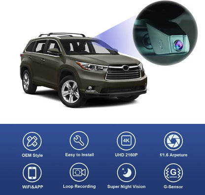 Toyota Highlander Dash Cam 2015 2016 (7 Pin), Factory Fit OEM Look, UHD 2160P Video, WiFi & APP, Loop Recording
