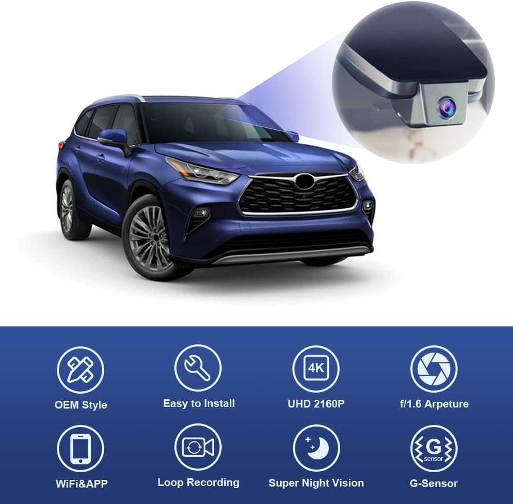 OEM Factory Look Dash Cam for Toyota Highlander (2017-2019) - Front 4K + Rear 1080P