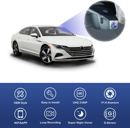 4K Dash Cam for Volkswagen ID.4 2021-2025 & Audi Q4 2022-2026, OEM Factory Look, UHD 2160P Video, Built-in WiFi & APP
