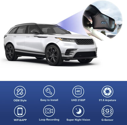 Land Rover Range Rover Velar Dash Cam (2021-2026), Factory OEM Look, 2160P UHD Video, WiFi Connect & APP