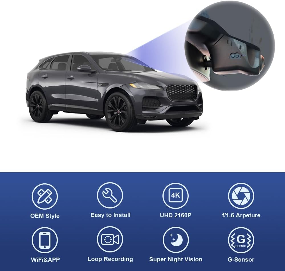 Jaguar F-Pace Dash Cam (2022-2025), OEM Style, 4K HD Video, with 64GB/128GB Card