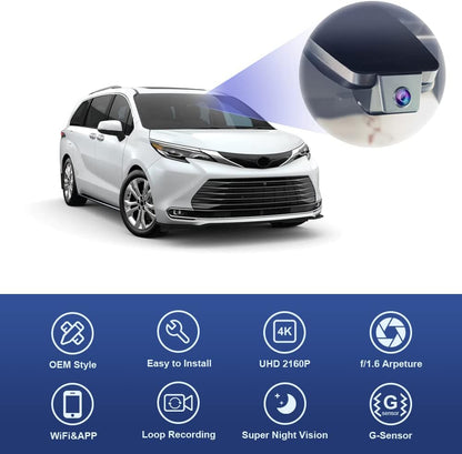 Toyota Sienna Dash Cam (2021-2026), Factory Fit OEM Style, UHD 2160P Video, Built-in WiFi & APP, G-Sensor