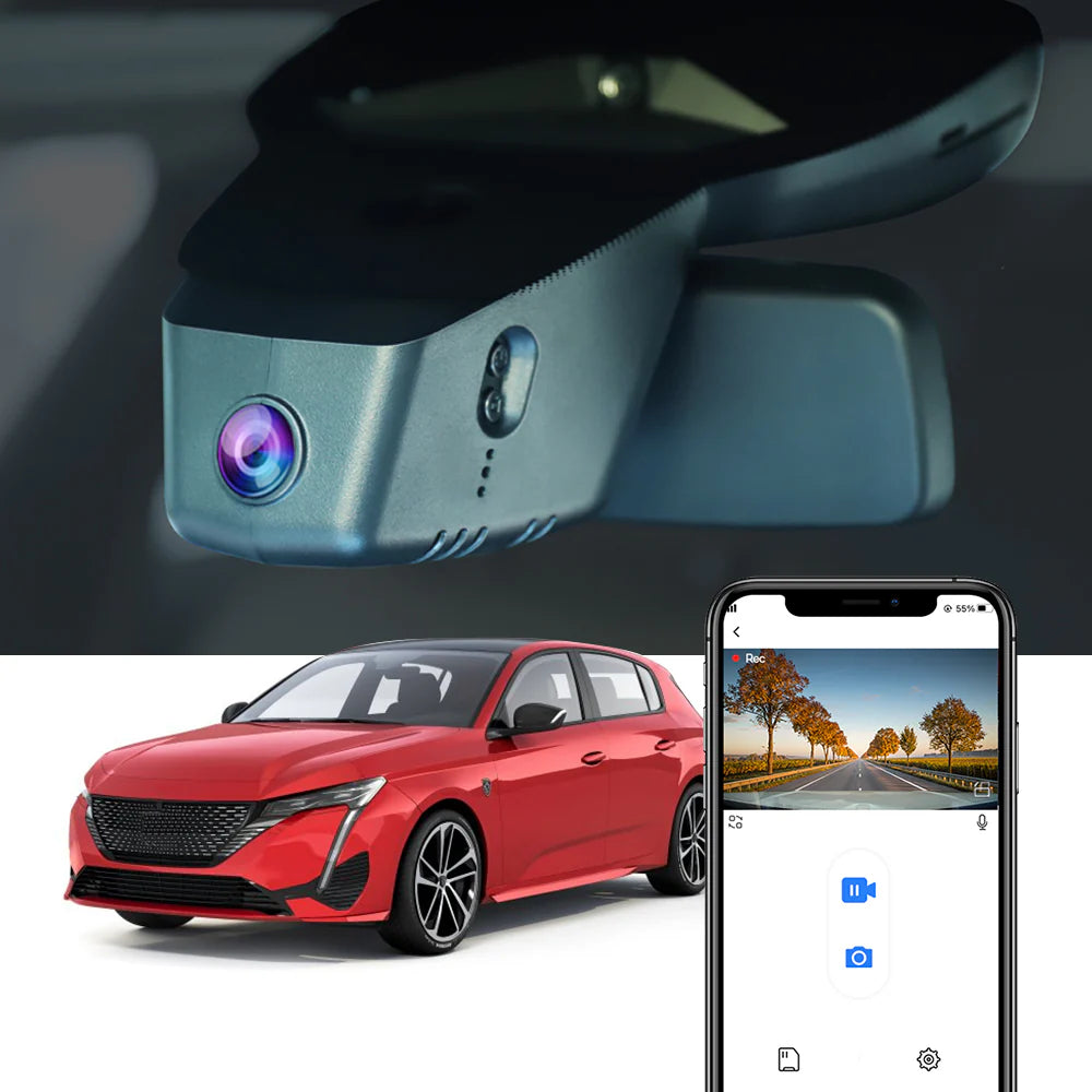 Peugeot 308 Dash Cam 2021-2024 (3rd Gen), Factory Fit OEM Look, UHD 2160P Video, Built-in WiFi & APP, Loop Recording