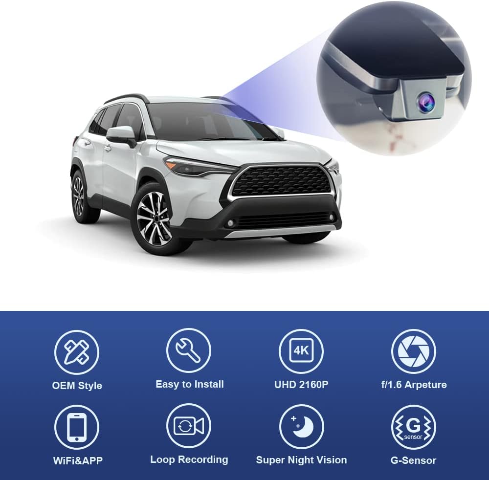 OEM Factory Look Dash Cam for Toyota Corolla Cross 2022 - Front 4K + Rear 1080P