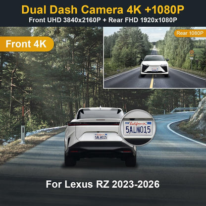 Integrated OEM Look Dash Cam Compatible with Lexus RZ (2023-2026) - Front 4K + Rear 1080P