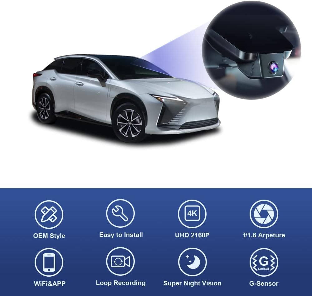 Integrated OEM Look Dash Cam Compatible with Lexus RZ (2023-2026) - Front 4K + Rear 1080P