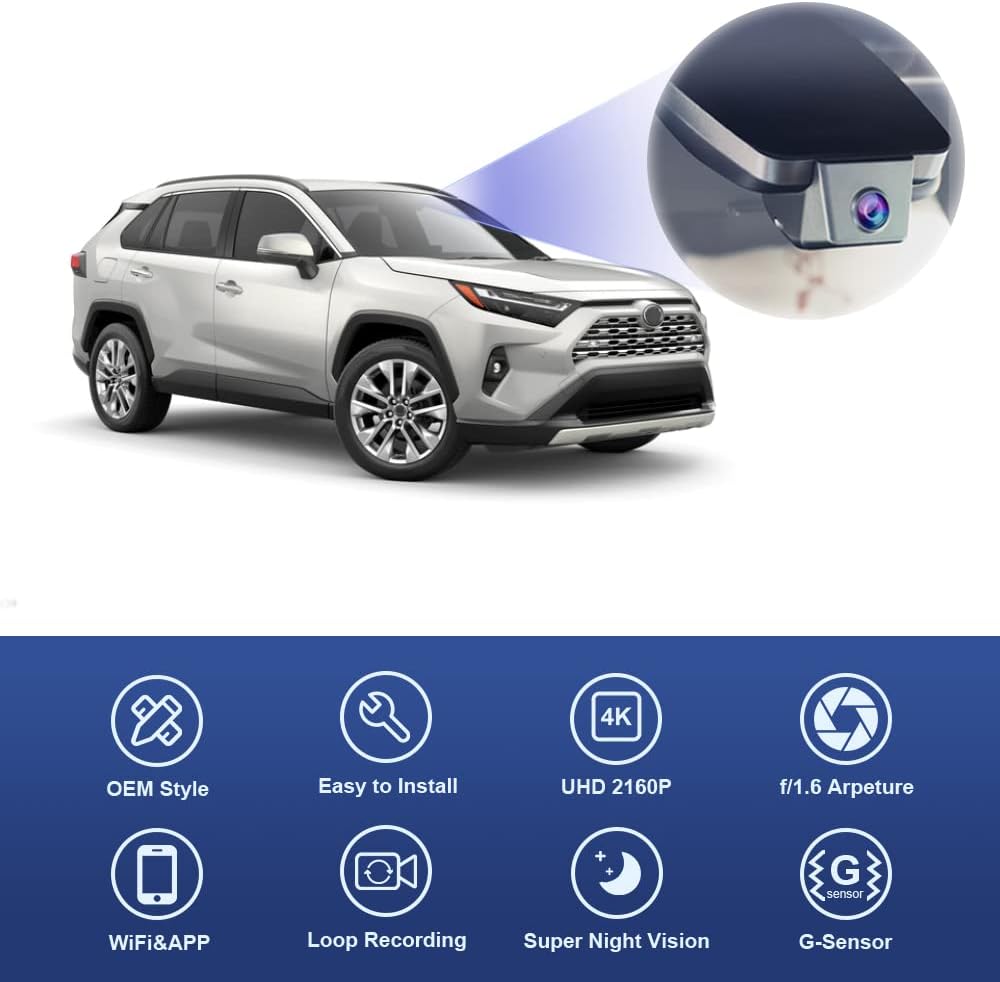 Integrated OEM Look Dash Cam Compatible with Toyota RAV4 2022-2025 (with Vent Hole) - Front 4K + Rear 1080P