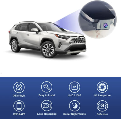 Integrated OEM Look Dash Cam Compatible with Toyota RAV4 2022-2025 (with Vent Hole) - Front 4K + Rear 1080P