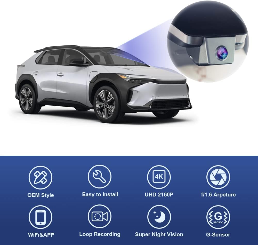 Toyota bZ4X Dash Cam (2023-2026), Factory Fit OEM Style, UHD 2160P Video, WiFi & APP, Easy to Install