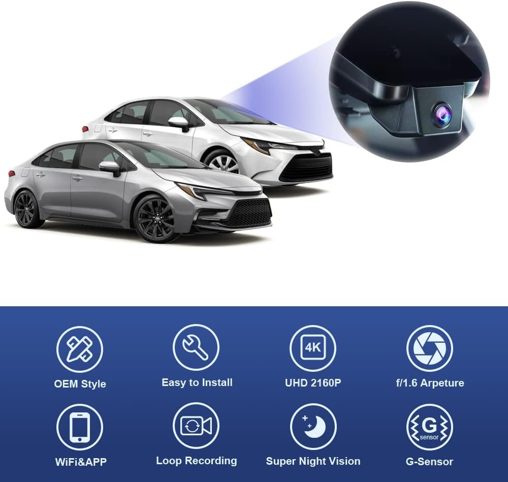 Toyota Corolla Dash Cam (2023-2026), Factory Fit OEM Style, UHD 2160P Video, WiFi & APP, Easy to Install