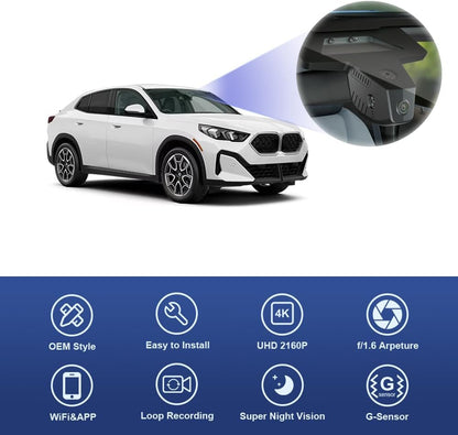 BMW X2 Dash Cam (2024-2026), Factory Fit OEM Style, UHD 2160P Video, WiFi & APP, Loop Recording