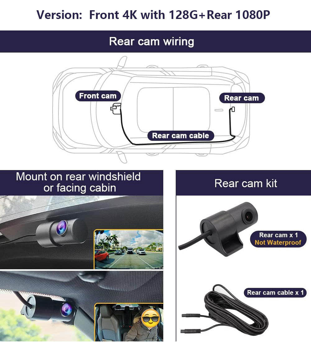 2019-2013 Mazda 3 Dash Cam(Sunroof), OEM Factory Look Front 4K+Rear 1080P Dash Cam, Loop Recording Parking Mode